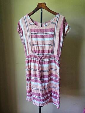 Old Navy Pink and Cream Striped Linen Blend Dress Size Medium